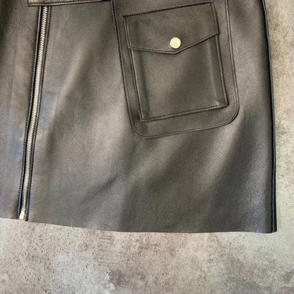 Women’s High Waisted Sheepskin Leather Mini Skirt