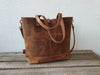 Leather tote bag with compartments for women