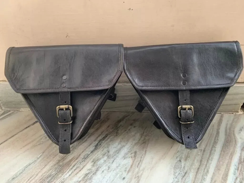 Leather Pannier Bags for Motorcycle with Buckle Straps