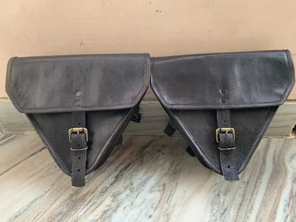 Leather Pannier Bags for Motorcycle with Buckle Straps