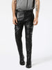 real leather pants men black biker style zipper pocket design