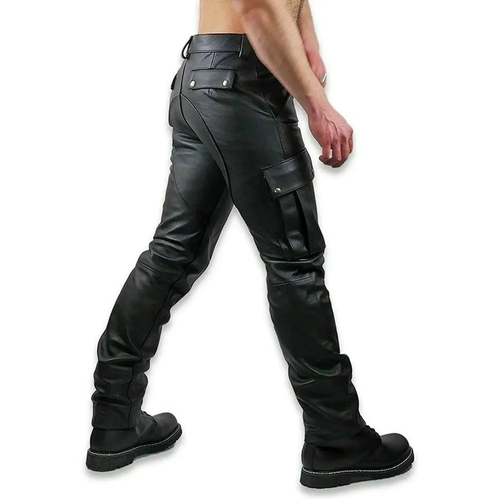 Genuine Leather Cargo Pants Mens Multi Pocket Fit