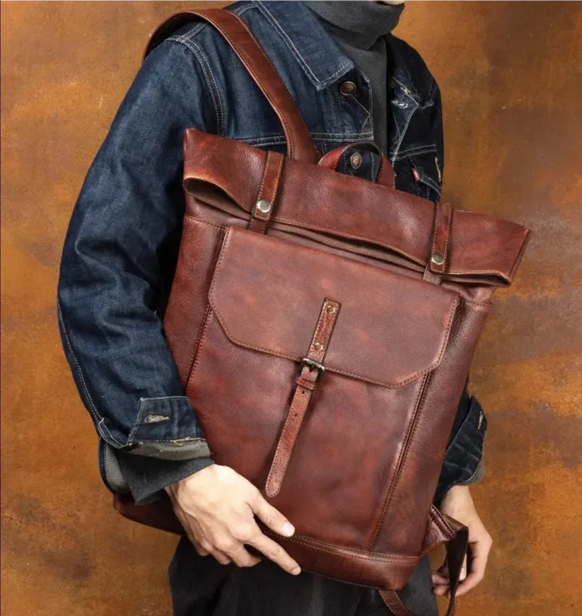 Men’s Retro Leather Laptop Travel Rucksack