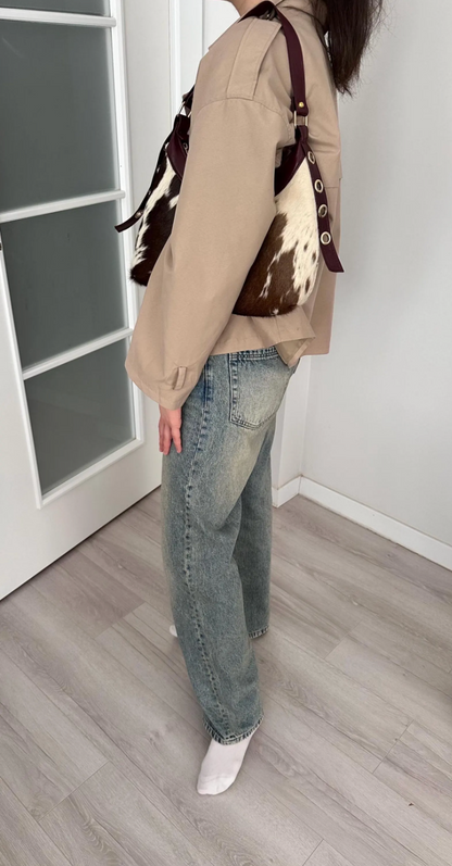 Hair on cowhide shoulder bag leather western purse