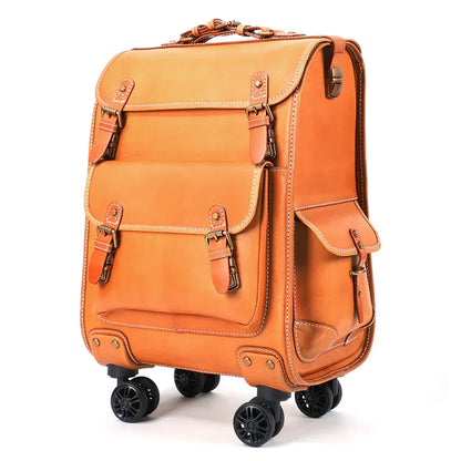 Vintage Leather Trolley Suitcase with Spinner Wheels 1