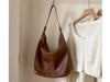 Leather Tote Shoulder Purse for Women Zipper Bag Brown