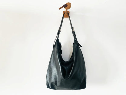 Leather Tote Shoulder Purse for Women Zipper Bag Black