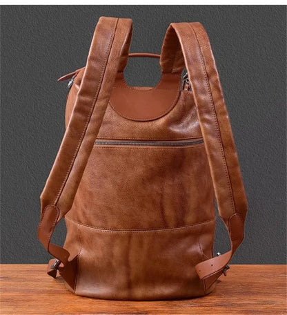 Men’s Vintage Leather Backpack Handmade Brown Cowhide