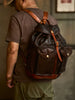 Men’s Vintage Brown Leather Backpack with Front Pockets