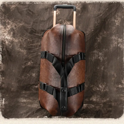 Retro Leather Wheeled Trolley Travel Bag Large Capacity