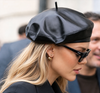 Leather womens beanie with black beret crown