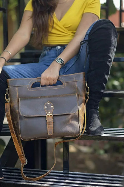 Leather messenger bag for women crossbody