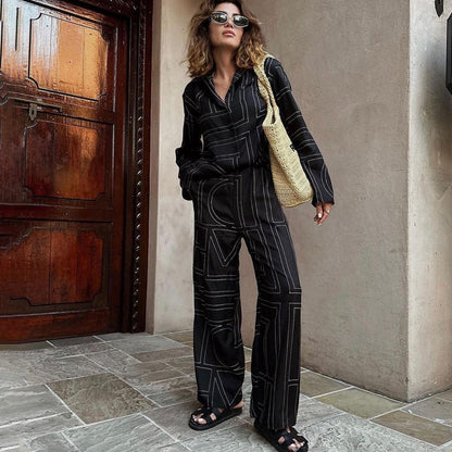 Letter print satin wide leg lounge set 1 S