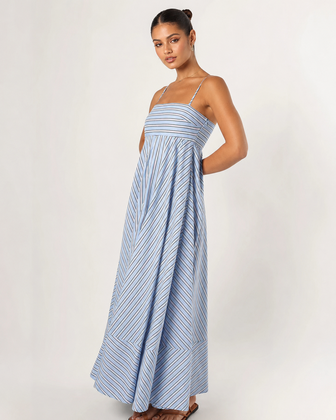 Light Blue Striped Smocked Back Maxi Dress
