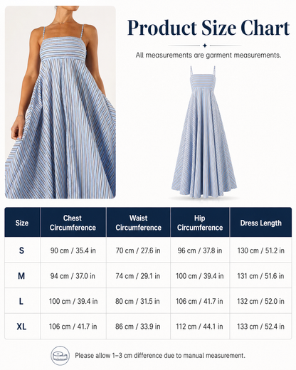 Light Blue Striped Smocked Back Maxi Dress