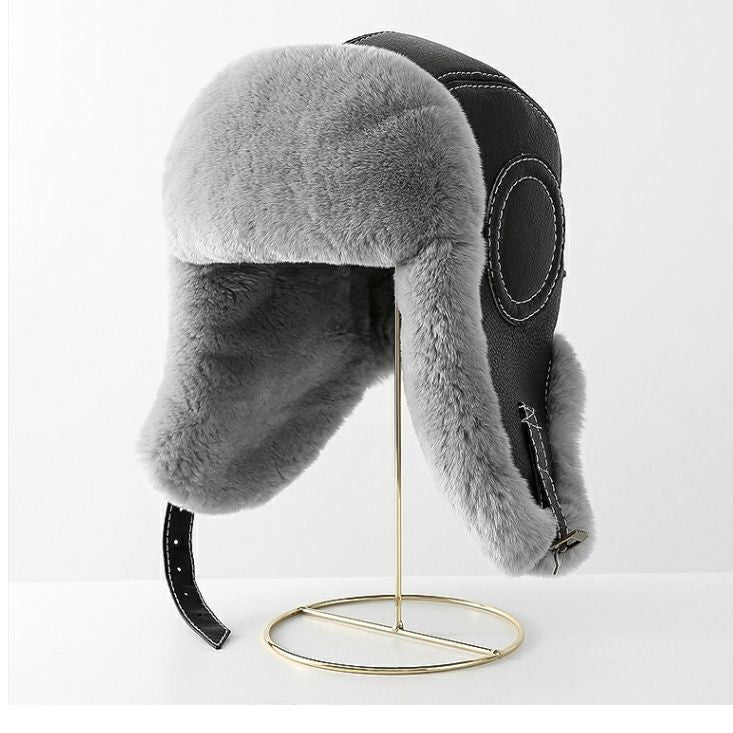 Men's Sheepskin Trapper Hat with Rabbit Fur Ear Flaps