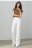 High waisted white linen wide leg pants