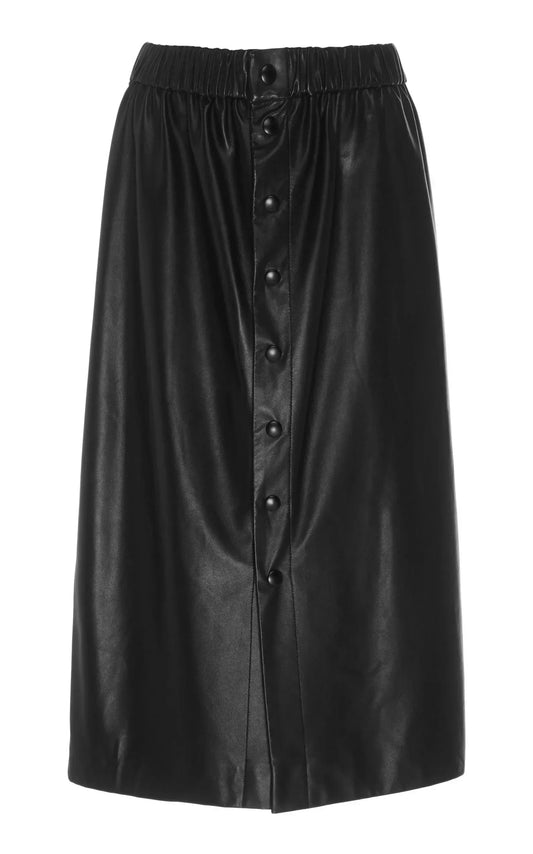 Long Leather Skirt for Women with Front Button Closure