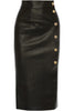 Long black leather skirt with front snap slit detail