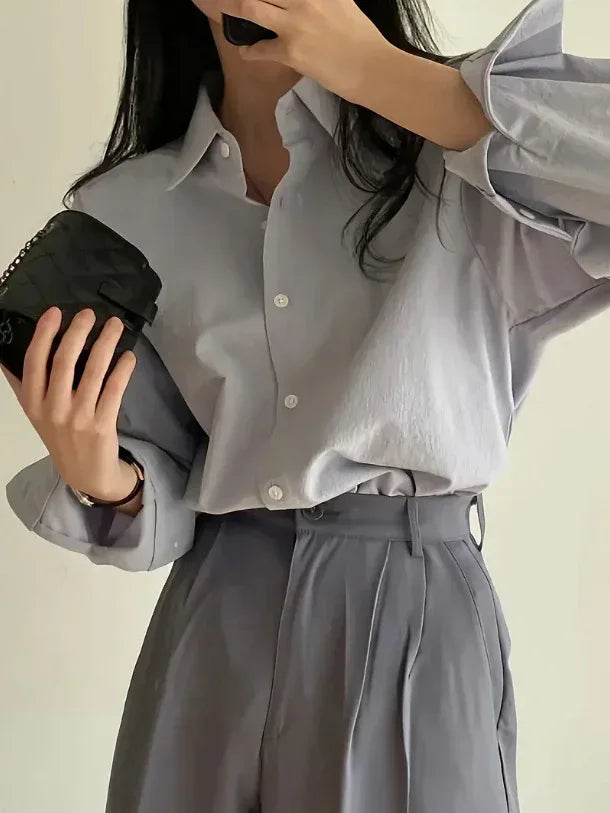 Women’s Oversized Cotton Button Down Shirt with Long Sleeves