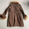 Suede Trench Coat Women Dark Brown Shearling Trim Coat