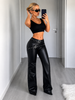 Low waist leather pants with coated fabric finish and comfortable slight stretch feel