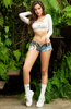 Low rise denim shorts with American flag print