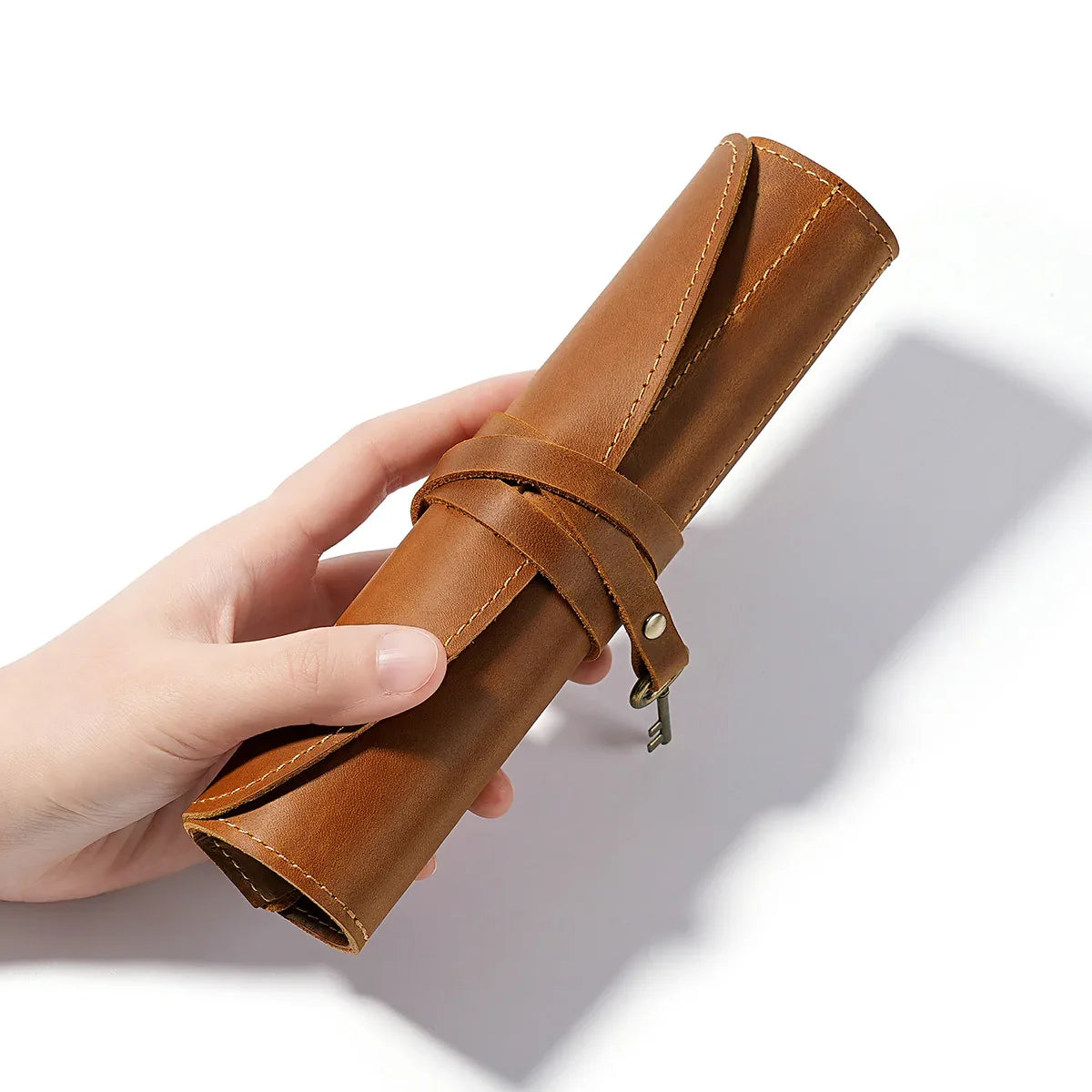 Leather fountain pen and pencil roll case