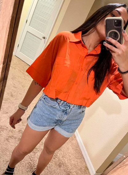 Women Front Pocket Crop Shirts