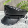 Men genuine leather captain's cap Black With Star S