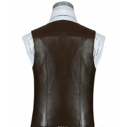 Authentic Men's Brown Leather Vest With Button Front