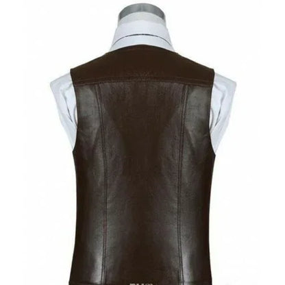 Authentic Men's Brown Leather Vest With Button Front