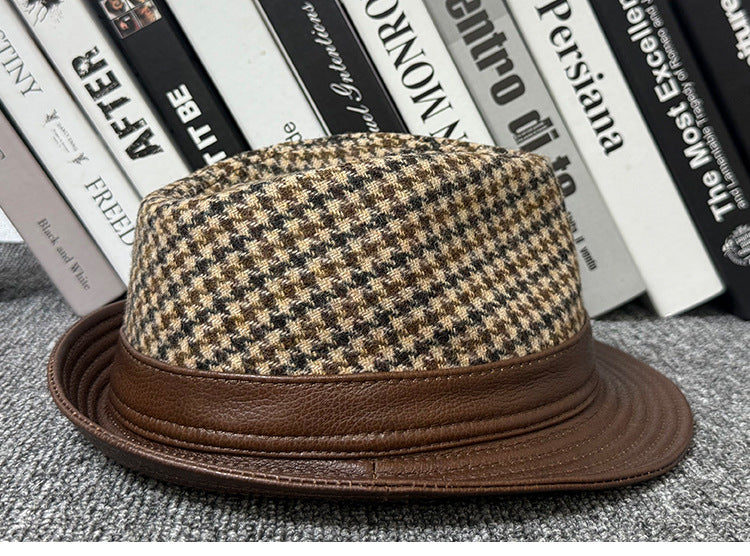 Men's leather jazz cap with houndstooth design