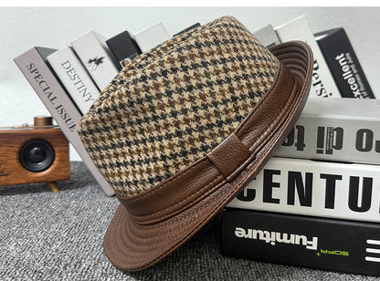 Men's leather jazz cap with houndstooth design