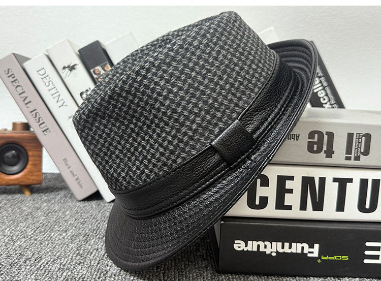 Men's leather jazz cap with houndstooth design 2 M