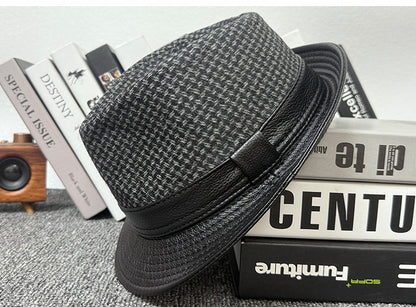 Men's leather jazz cap with houndstooth design 2 M