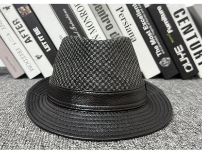 Men's leather jazz cap with houndstooth design