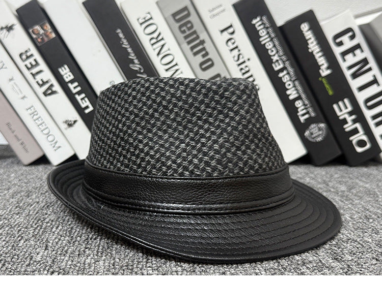 Men's leather jazz cap with houndstooth design