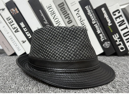 Men's leather jazz cap with houndstooth design