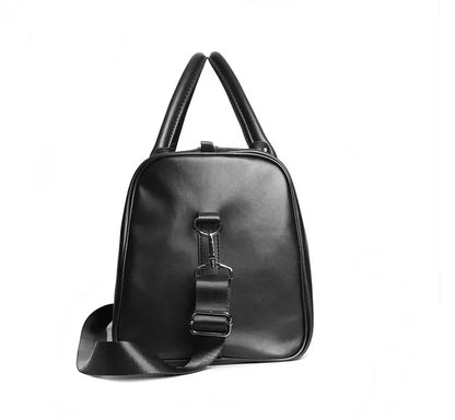 Black Leather Weekender Bag for Men Carry On