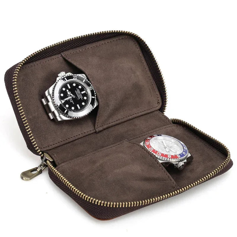 Luxury Travel Watch Storage Leather Pouch with Zipper