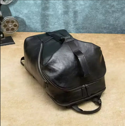 Leather Laptop Backpack for Men with Trolley Sleeve