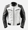 Men's Cafe Racer Leather Jacket with Black and White Design