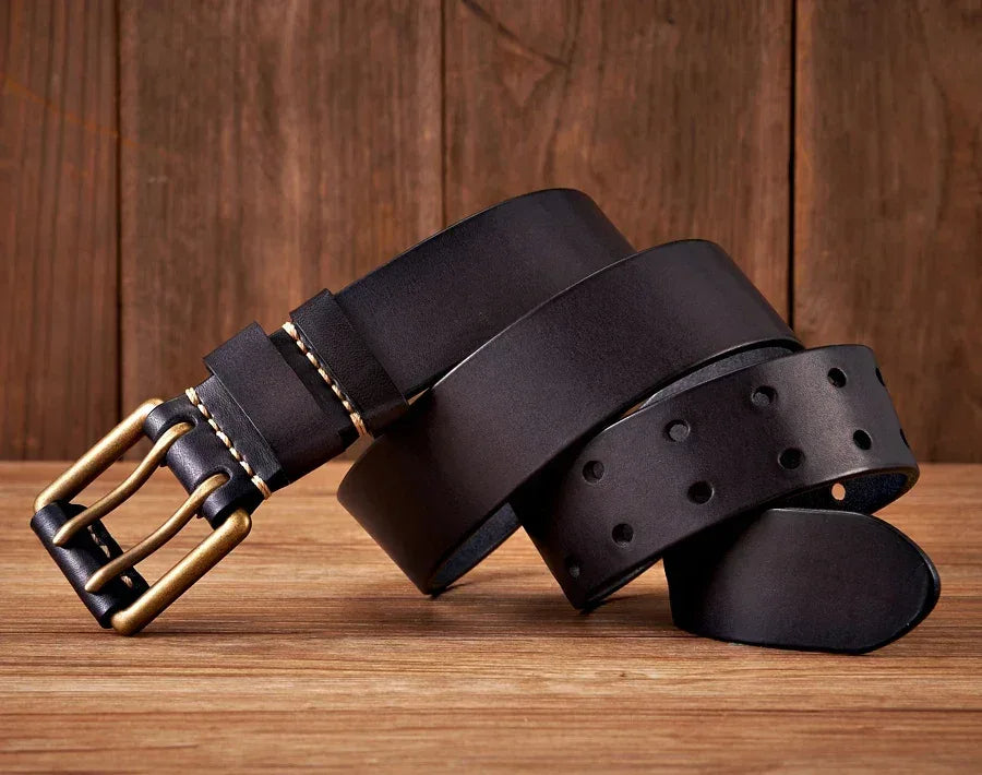 Wide Men’s Leather Belt with Double Needle Buckle 2 105