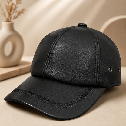 Men’s Genuine Leather Baseball Cap Black sheepskin