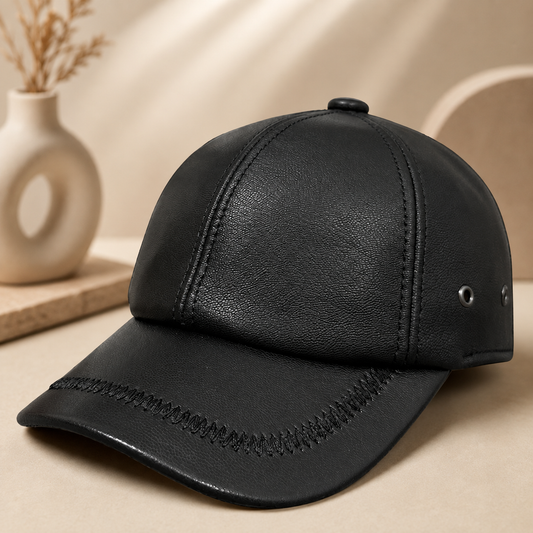 Men’s Genuine Leather Baseball Cap Black sheepskin