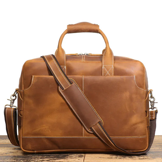 Men’s Leather Briefcase Brown Business Laptop Bag for Work and Travel