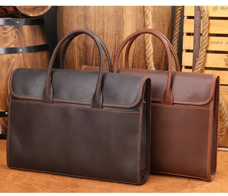 Men’s Leather Briefcase Slim 13.3 Inch Laptop Business Bag