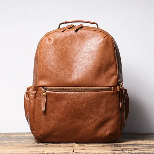 Men's Leather Business Backpack with Trolley Sleeve for Work Travel 1