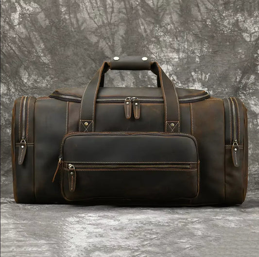Men’s Leather Duffle Bag for Travel Gym and Overnight Trips